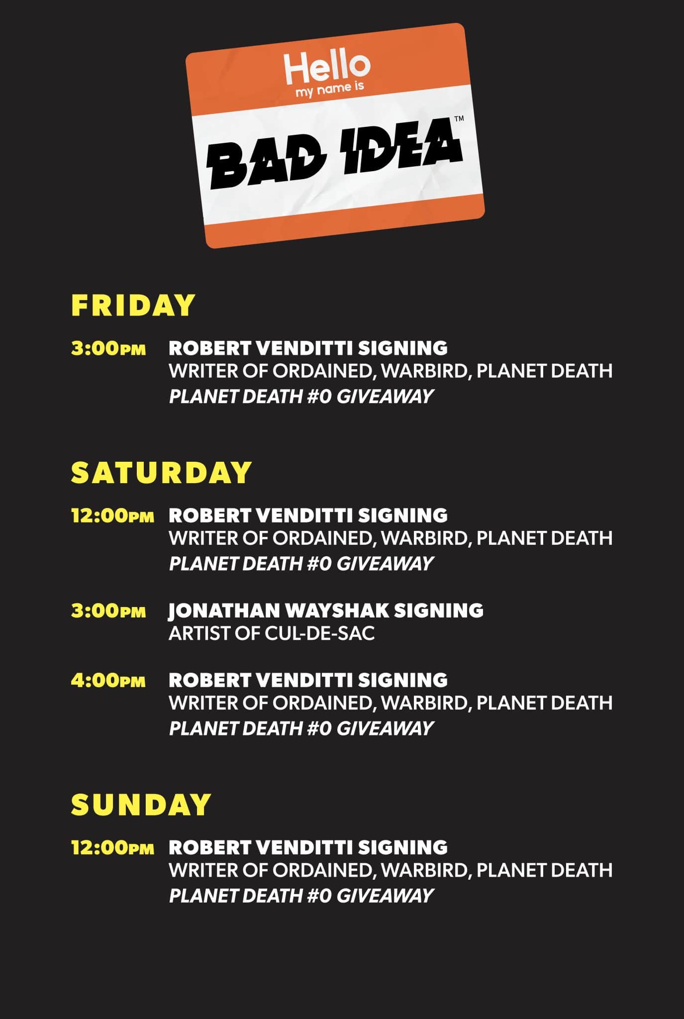 C2E2 2026: Bad Idea reveals its Signing Schedule - Graphic Policy