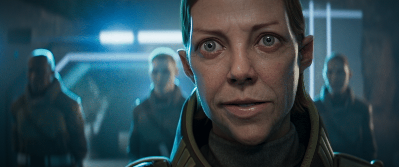 Colonel Logan (Diane Morgan) addresses Milli-Sat