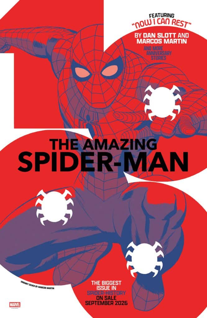 Cover illustration of Spider-Man in a dynamic pose against a red background, featuring the title 'The Amazing Spider-Man' and promotional text for an upcoming issue.