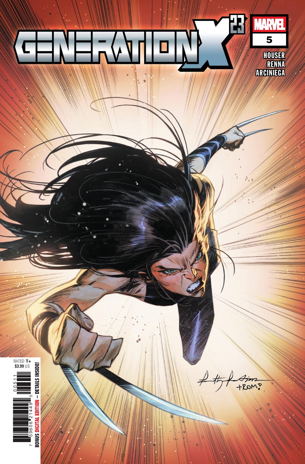Cover of Generation X #23 featuring a character with long dark hair and claws, poised in a dynamic action pose against a burst of vibrant colors.