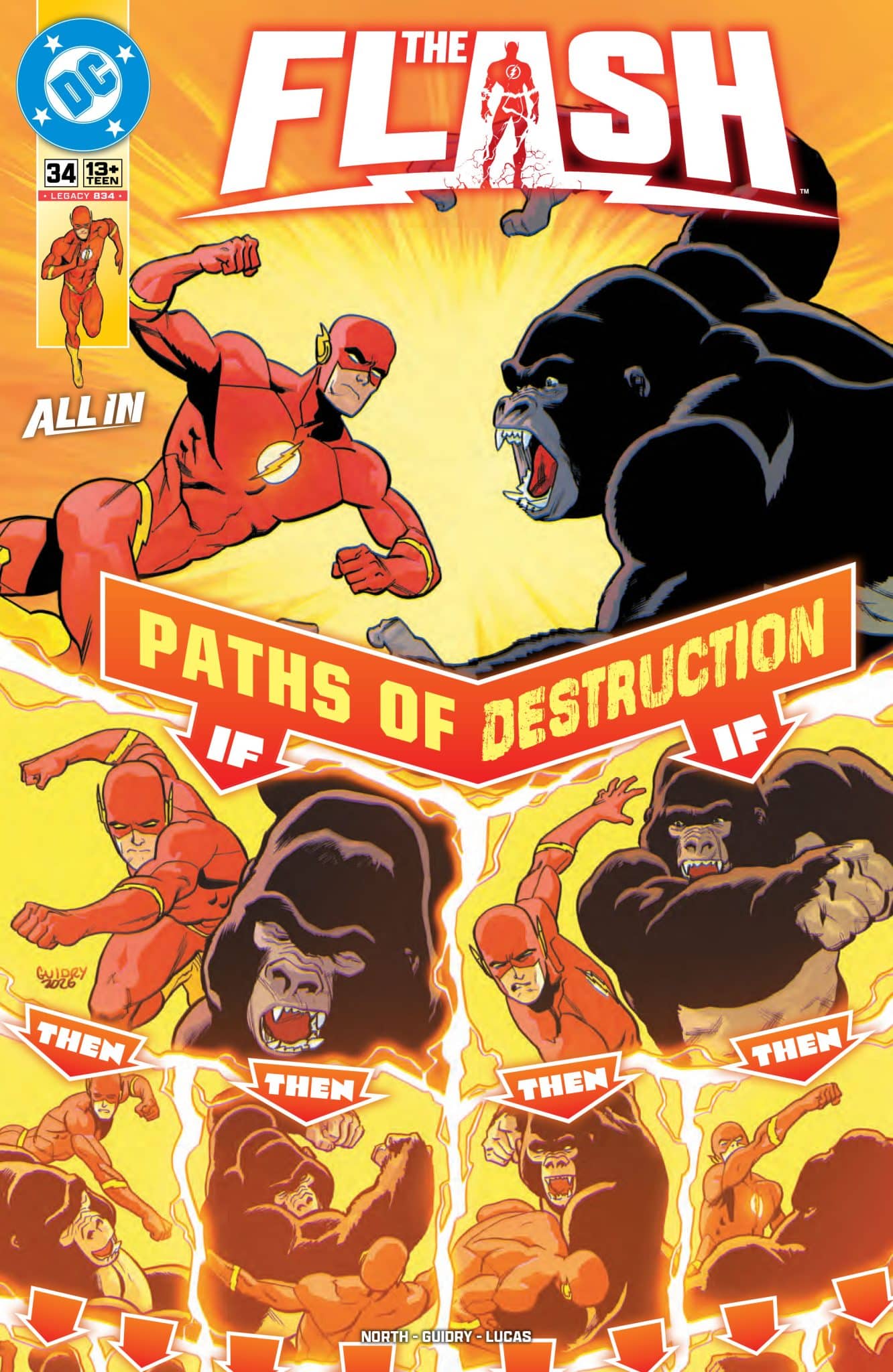 Comic book cover featuring The Flash and a gorilla in a dramatic confrontation, with the title 'The Flash: Paths of Destruction' prominently displayed. The design includes action poses of both characters and a colorful, dynamic background.