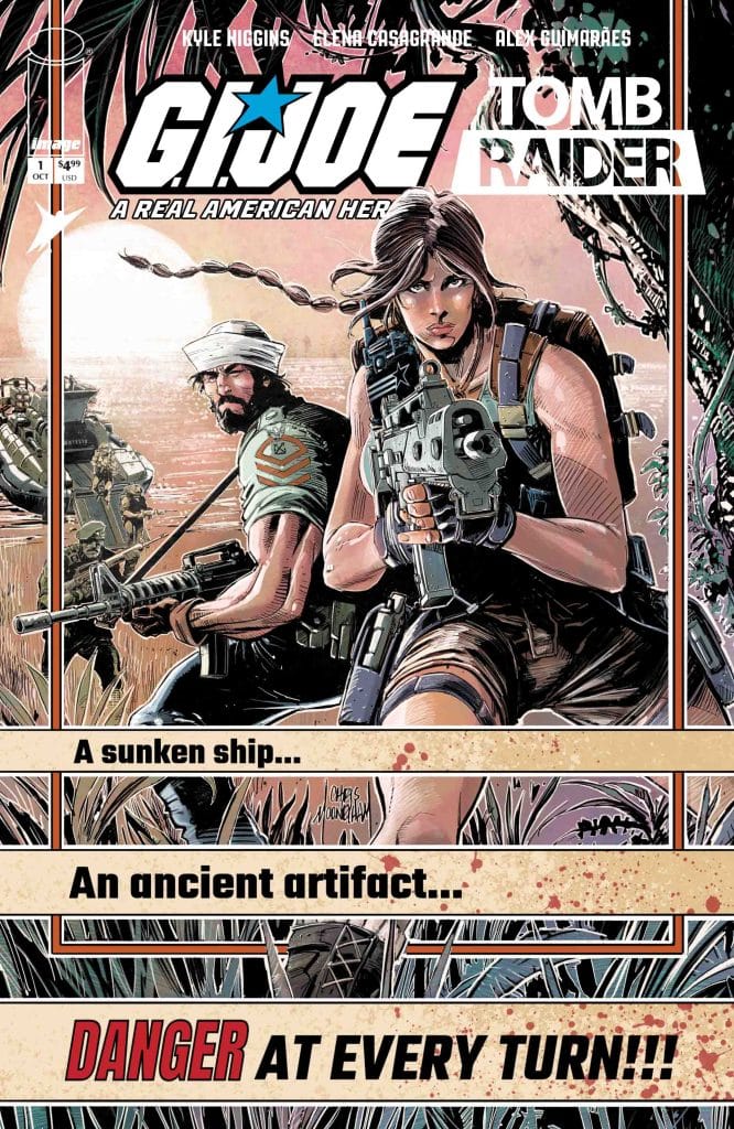 Cover of a G.I. Joe comic featuring a female character with a weapon and a male character in a tactical outfit, set against a jungle backdrop with hints of a sunken ship and ancient artifacts.