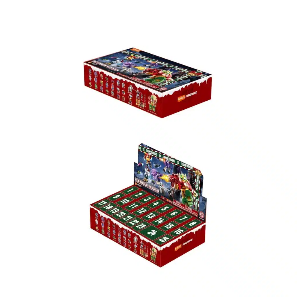 A LEGO-themed holiday advent calendar box featuring colorful graphics and numbered compartments for daily surprises.