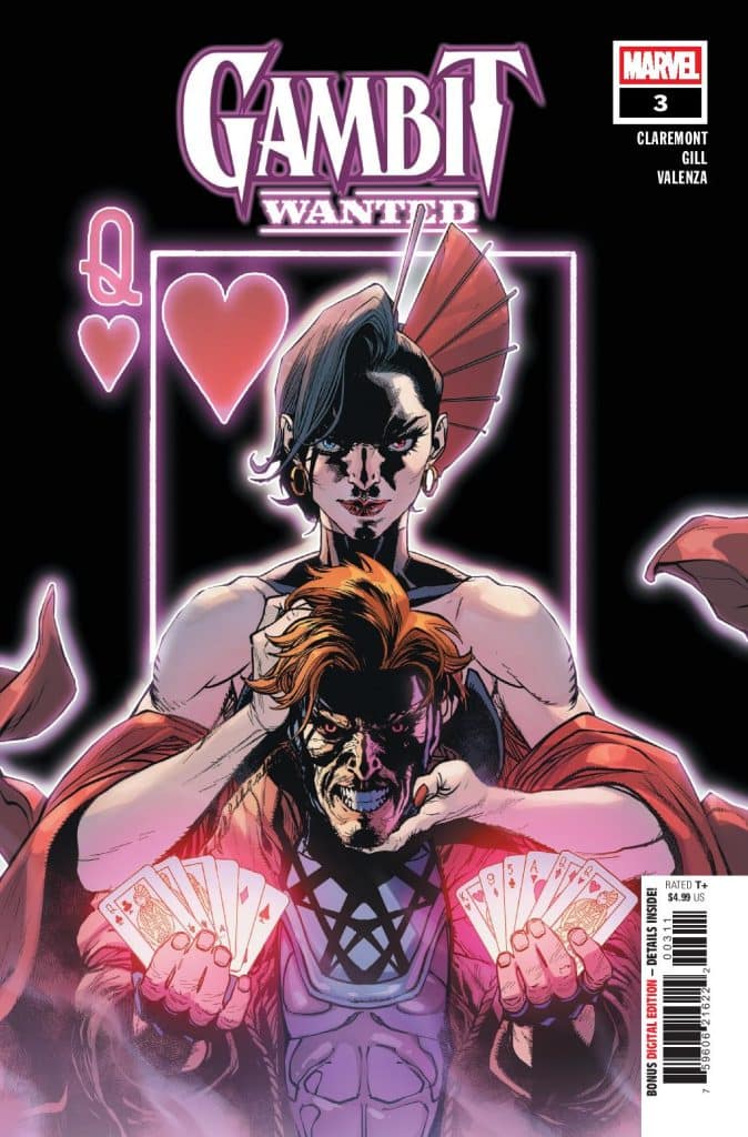 Comic book cover for 'Gambit' issue 3 featuring a character with a deck of cards and a dramatic pose against a dark background, with the title prominently displayed above.