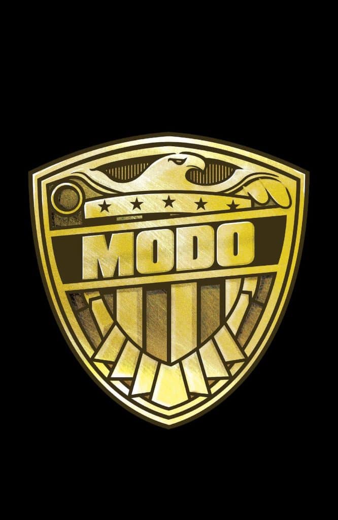 Gold shield logo with the word 'MODO' prominently displayed in the center, featuring a stylized eagle design and stars above.
