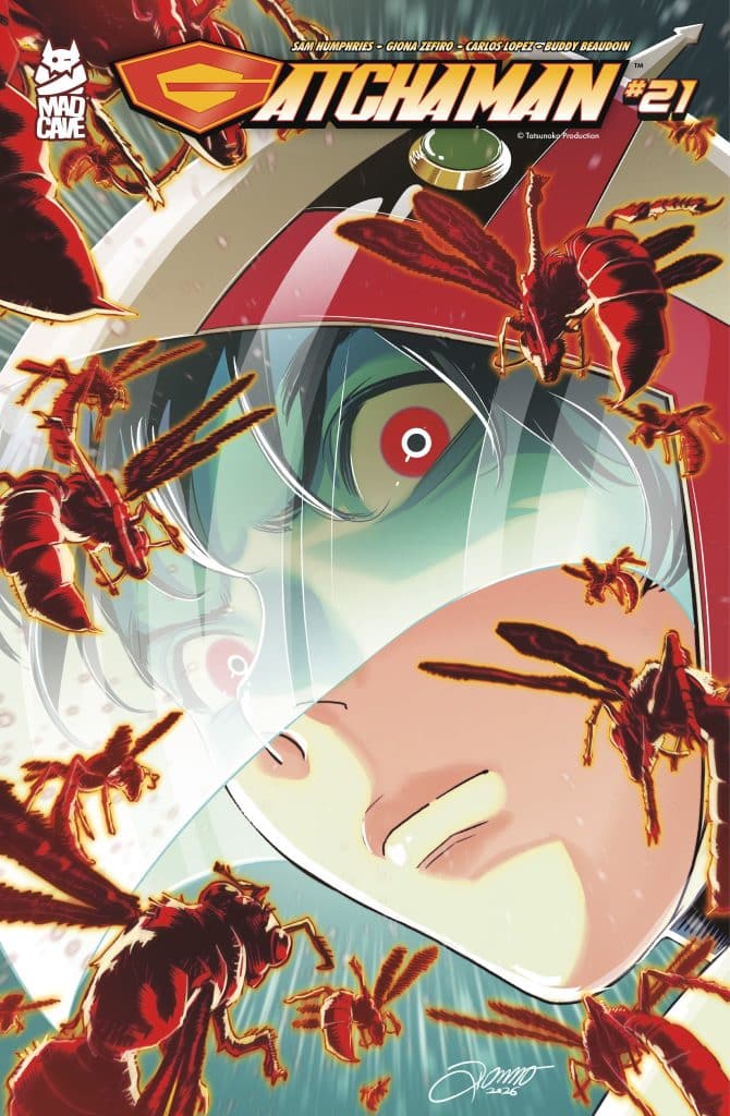 Cover of Gatchaman #21 featuring a character in a helmet surrounded by menacing insects.