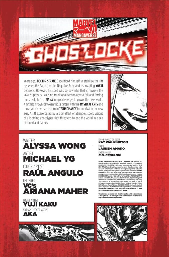 Promotional page for 'Ghost Locke' from Marvel's Mangaverse, featuring a summary of its storyline and credits for the creative team.