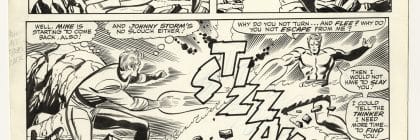 Page 12 from Fantastic Four Annual #4 from 1966, featuring ink art by Joe Sinnott and lettering by Sam Rosen, also part of the generous gift to the Kirby Museum from Richard Howell..