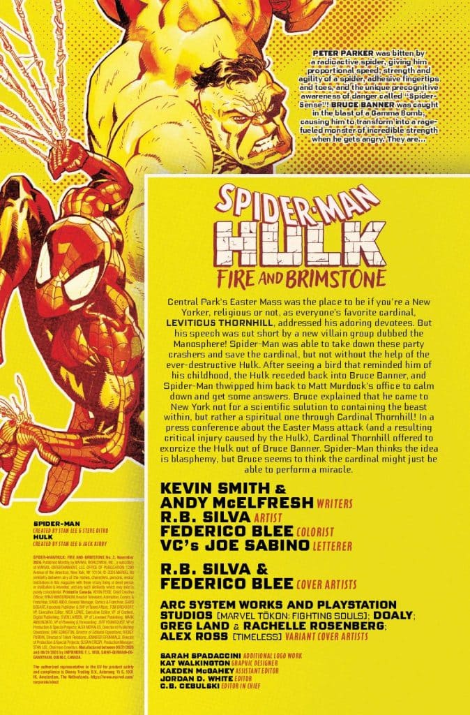 Comic book page featuring Spider-Man and the Hulk in an action scene, showcasing vibrant colors and dynamic poses.