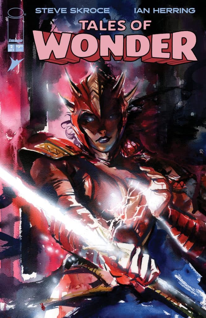 Cover of 'Tales of Wonder' comic book, featuring a character in a dynamic pose wielding a glowing sword, with a cosmic and colorful background.