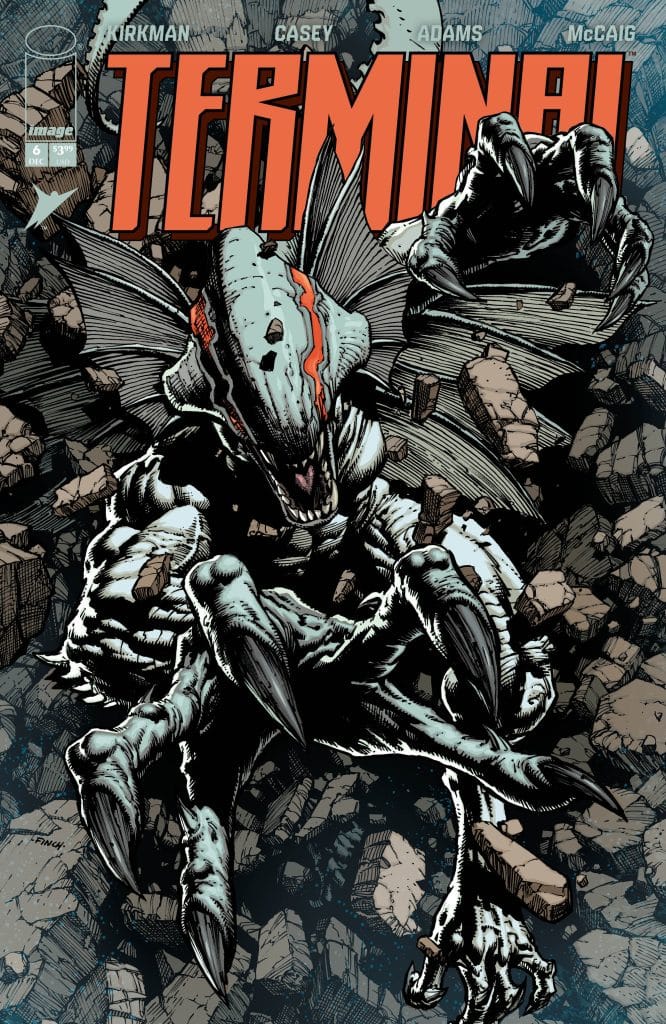 Comic book cover featuring a monstrous creature with sharp claws and a reptilian appearance, surrounded by debris and a dark background, titled 'Terminal'.