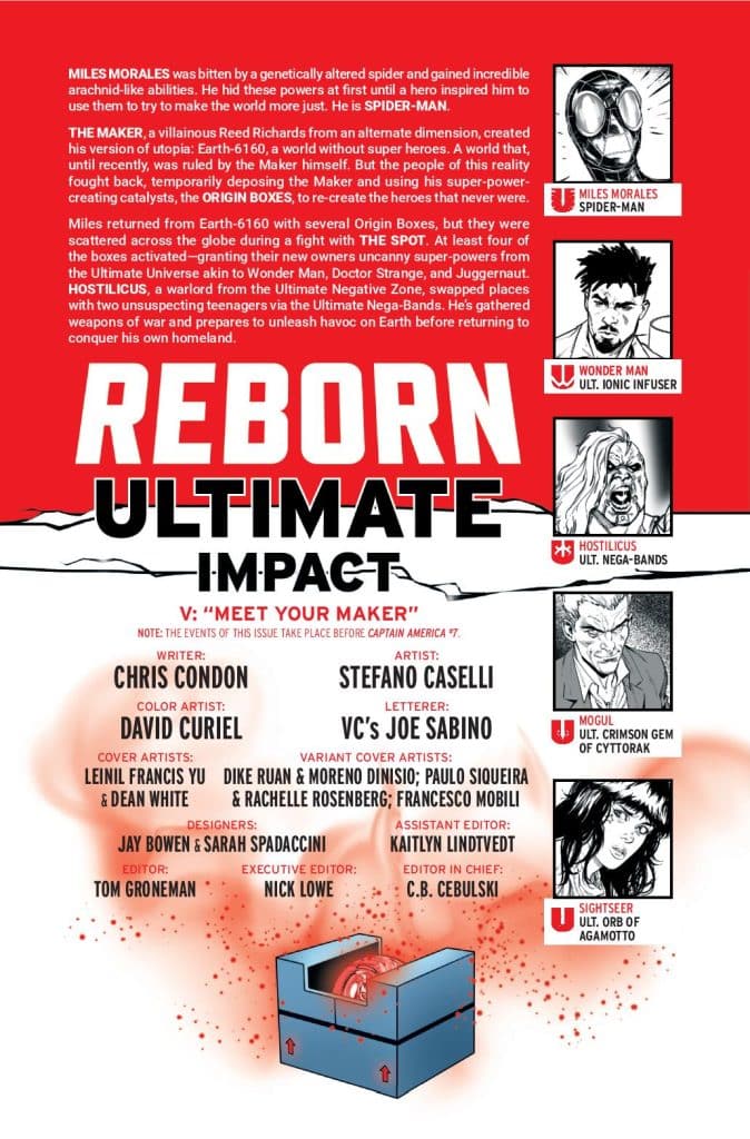 Comic book page with text and character illustrations featuring Miles Morales as Spider-Man, Wonder Man, and others in a superhero narrative.