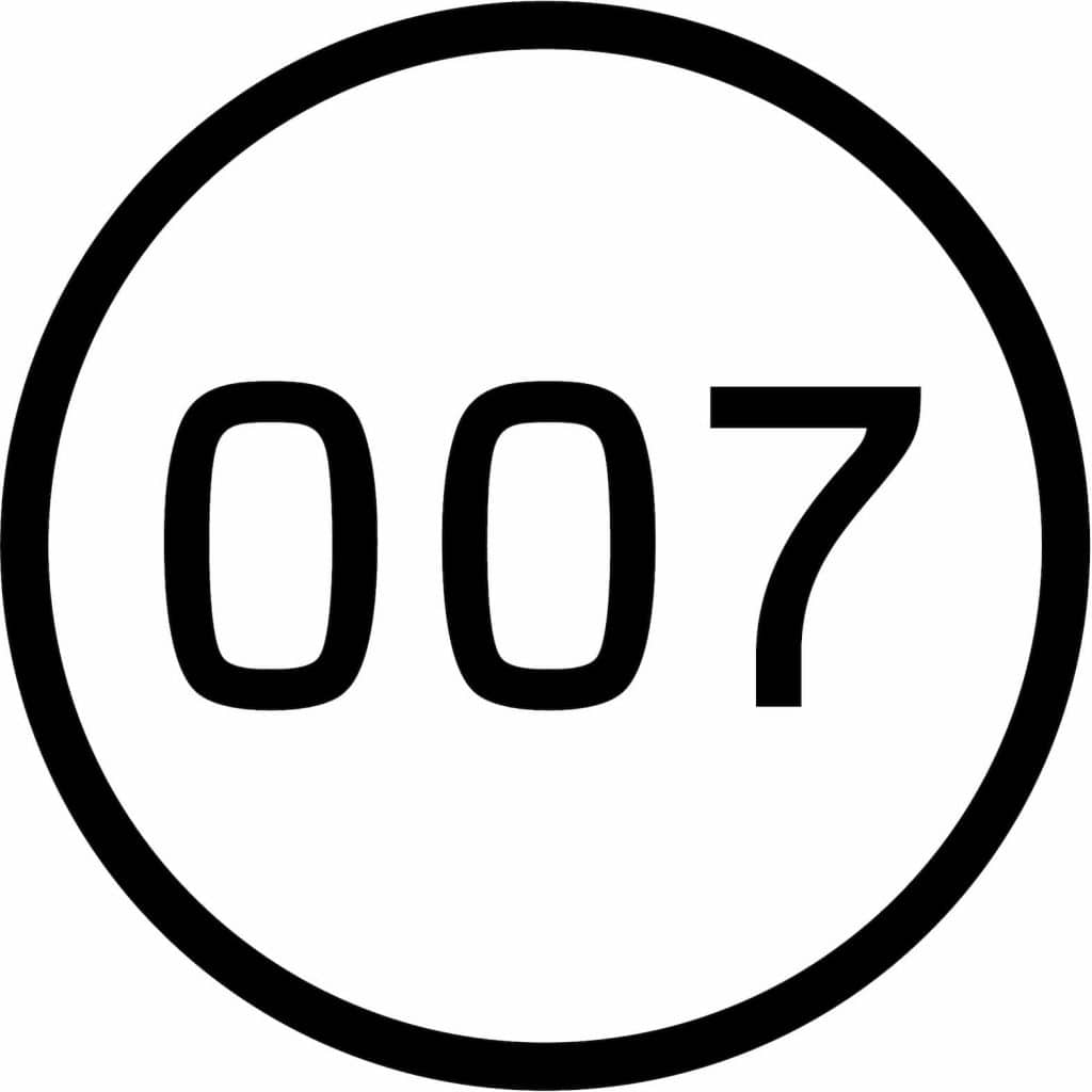 Black and white circular logo featuring the number '007' in a bold font.