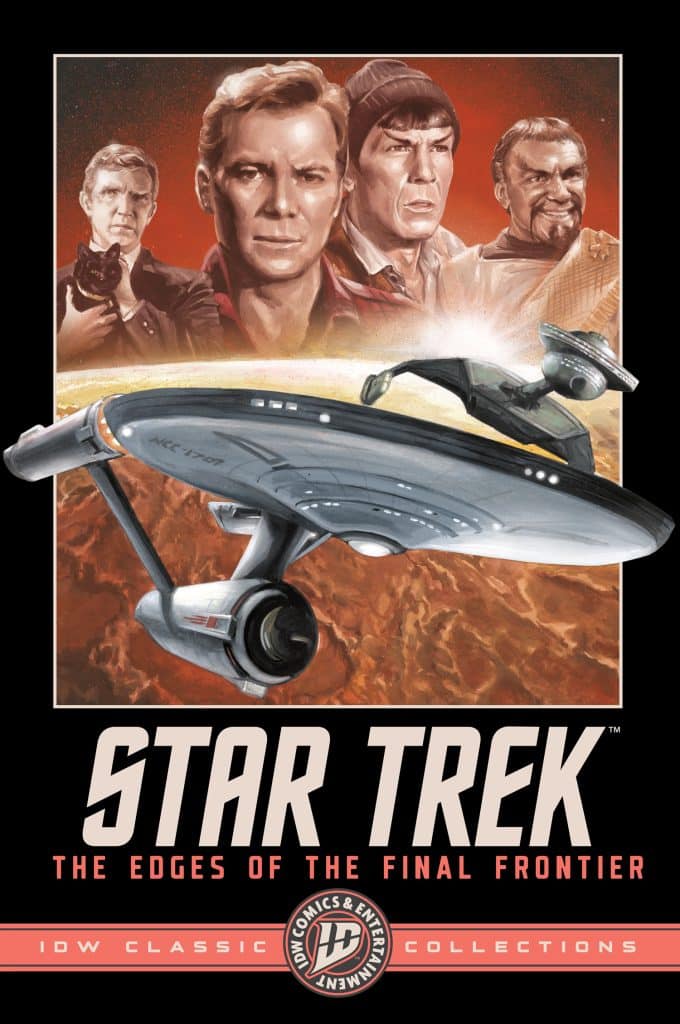 Cover art for 'Star Trek: The Edges of the Final Frontier,' featuring the USS Enterprise and iconic characters from the series, including prominent crew members and a cat in the background.