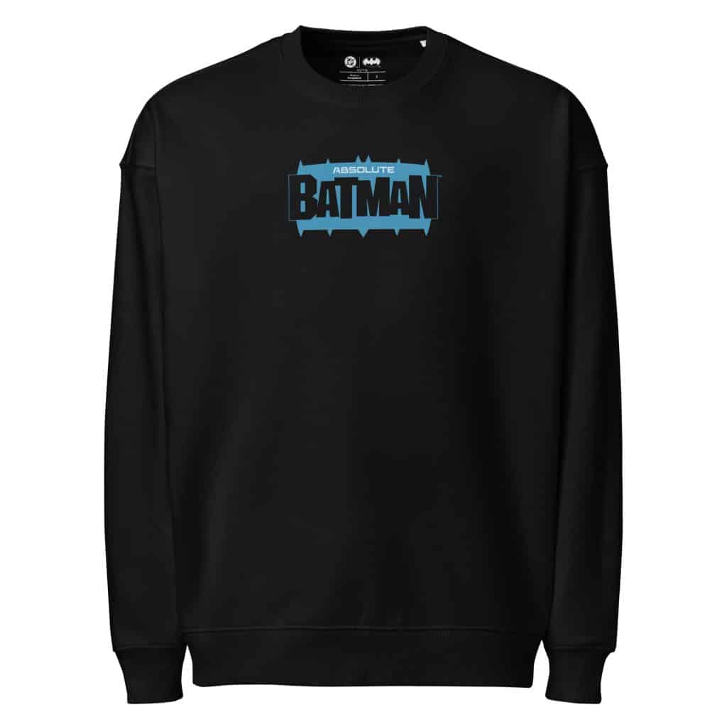 Black sweatshirt featuring the text 'ABSOLUTE BATMAN' in bold with a blue accent.