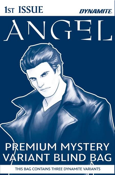 Comic book cover for 'Angel' 1st issue featuring a stylized illustration of a young man with dark hair and a serious expression, labeled as 'Premium Mystery Variant Blind Bag.'