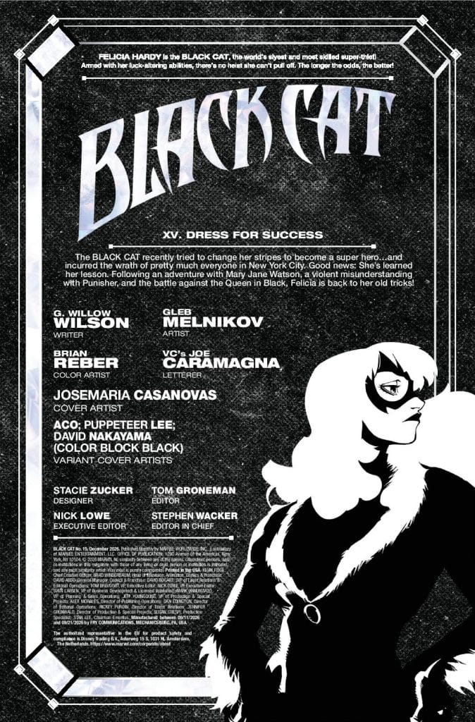 Cover of 'Black Cat' comic featuring the character Felicia Hardy, known as Black Cat, a skilled thief with superpowers. The cover includes the title, issue information, and credits for the creative team.