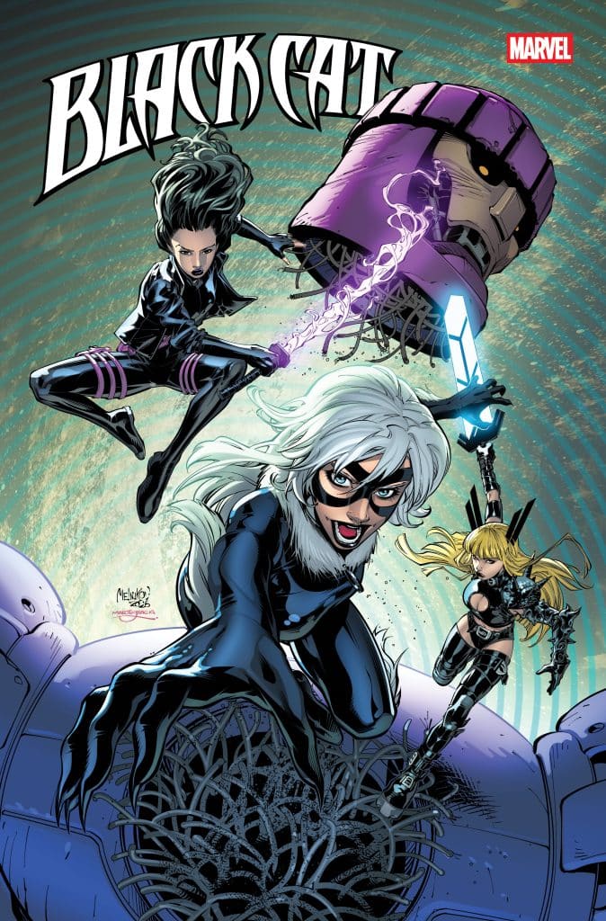 Comic cover featuring the character Black Cat and two female allies in dynamic poses, with a villainous figure in the background. The title 'BLACK CAT' is prominently displayed at the top.