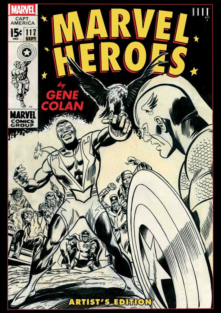 Cover of Marvel comic featuring Captain America, illustrated by Gene Colan, with various superheroes in action and a black and white art style.