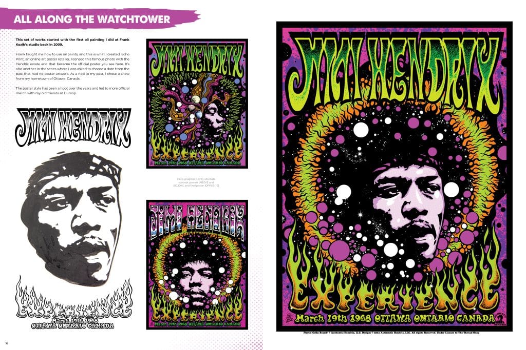 A vibrant vintage concert poster featuring Jimi Hendrix, with psychedelic colors and stylistic lettering. It highlights a performance date of March 19, 1968, in Ottawa, Canada.