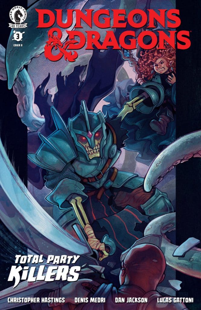 Cover of Dungeons & Dragons comic issue featuring a knight battling tentacled monsters, with a female character in the background.