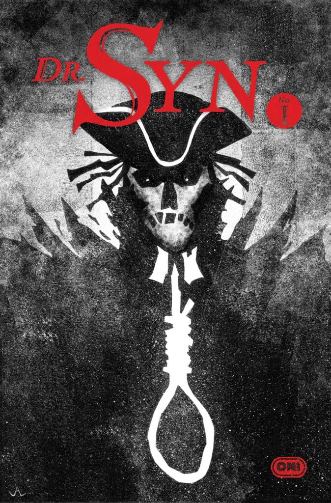 Cover of 'Dr. Syn No. 1' featuring a mysterious pirate figure with a skeletal face and a noose, set against a dark, textured background.