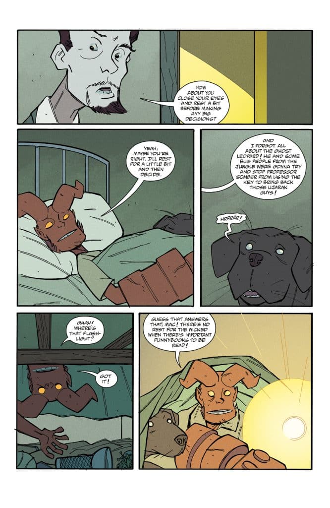 Comic strip featuring anthropomorphic animal characters discussing decisions and responsibilities, with expressions of concern and humor.