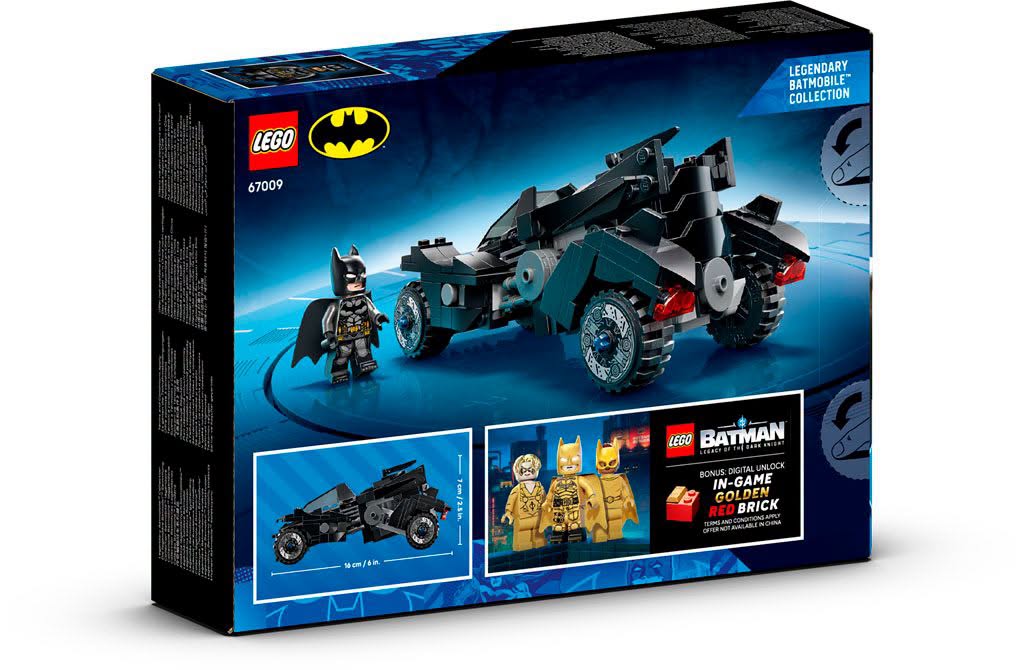 LEGO Batman set featuring the Batmobile and Batman minifigure, showcasing the packaging design and artwork.