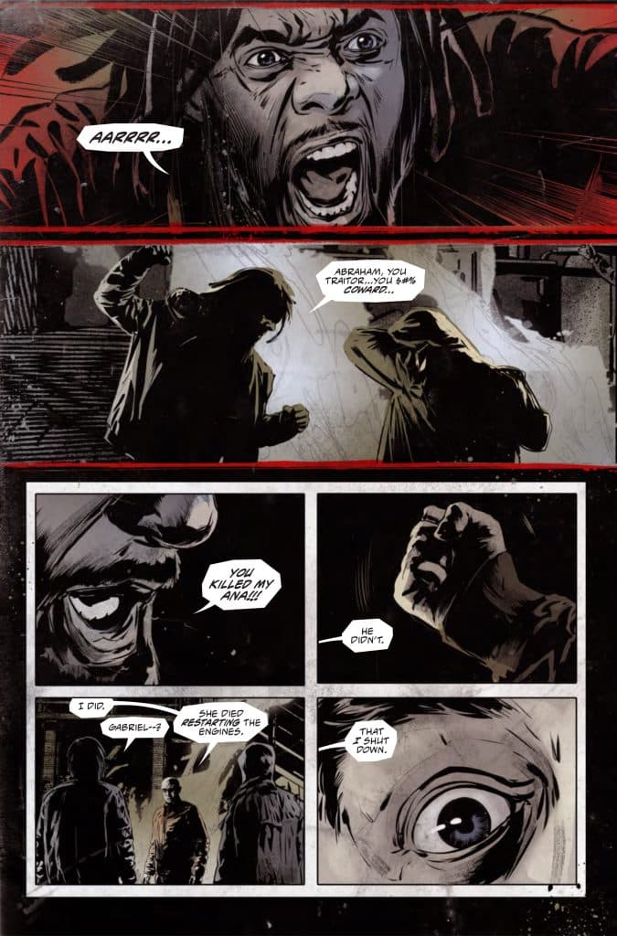 A dramatic comic panel featuring a character screaming angrily, expressing grief over a loss, with dialogue indicating betrayal and accusations toward another character.