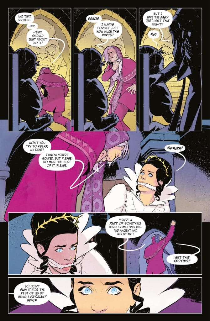 A comic panel depicting two characters in a conversation; one character appears anxious while the other reassures them, highlighting themes of anxiety and excitement.