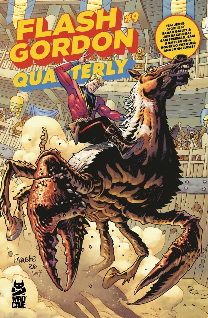Cover of Flash Gordon Quarterly #9 featuring Flash Gordon riding a creature with claws in a bustling arena filled with spectators.
