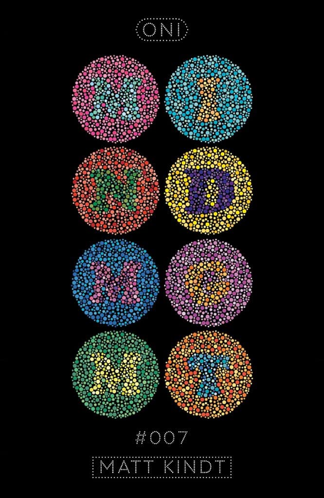 Cover art featuring colorful, circular dots that spell 'MIND' with the title 'ONI #007' and the name 'MATT KINDT' at the bottom.