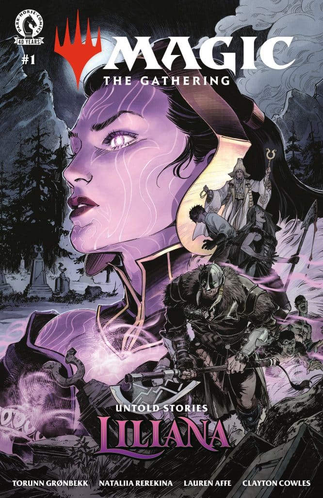 Cover of 'Magic: The Gathering - Untold Stories: Liliana' comic book featuring a prominent female character, mystical elements, and a fantasy landscape.