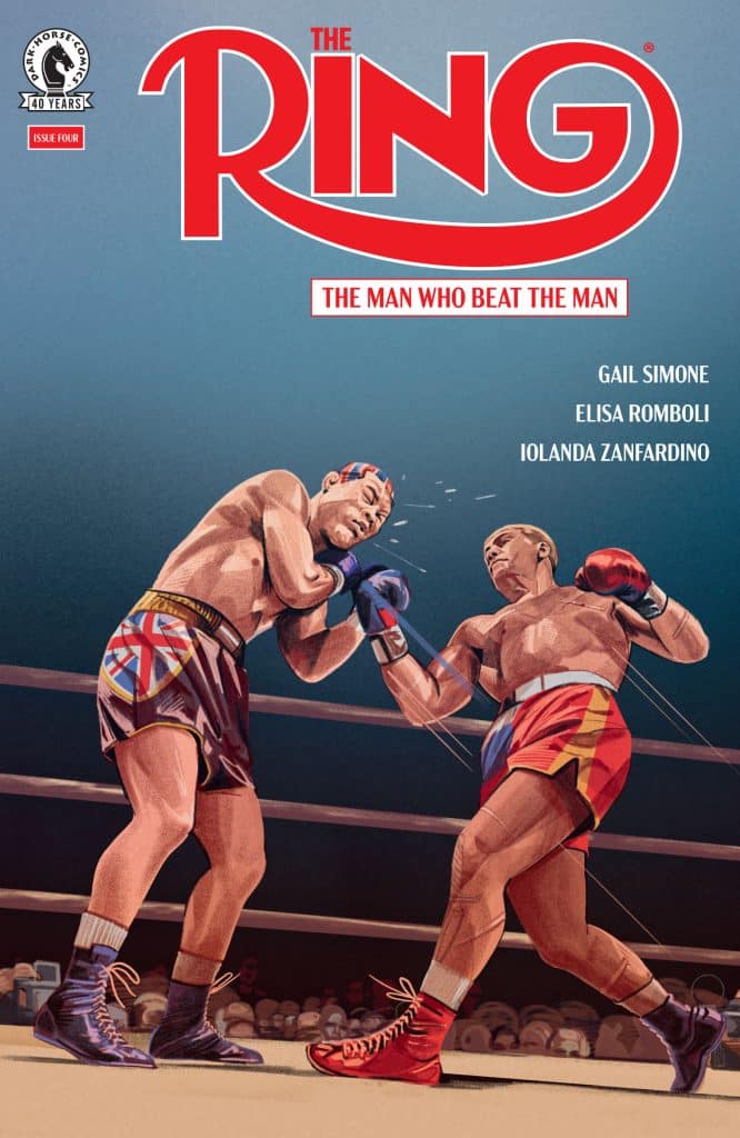 A comic book cover featuring two boxers engaged in a match, with one boxer landing a punch on the other. The title 'The Ring' is prominently displayed at the top, along with the subtitle 'The Man Who Beat the Man'.