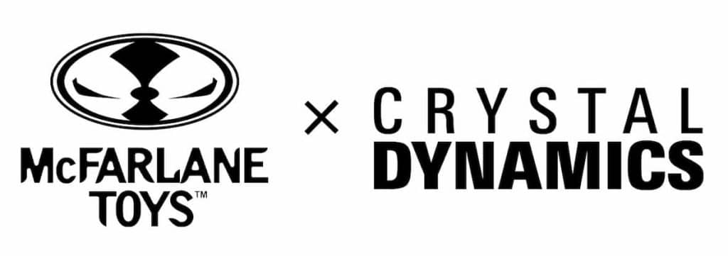 Logo showcasing a collaboration between McFarlane Toys and Crystal Dynamics.