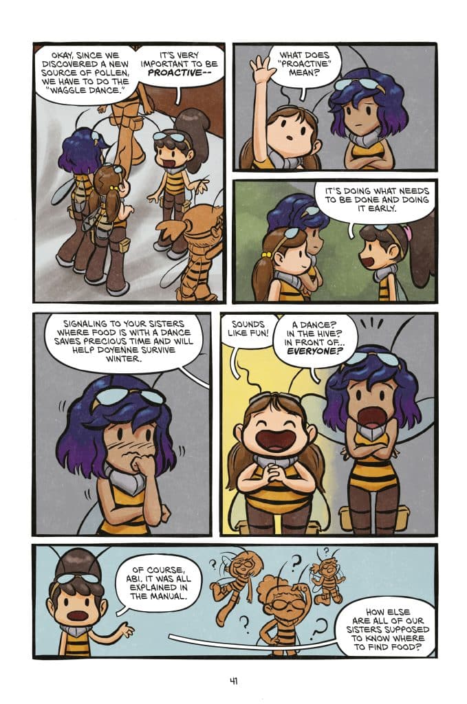 A four-panel comic featuring characters discussing the concept of being proactive, illustrated with playful expressions and gestures.