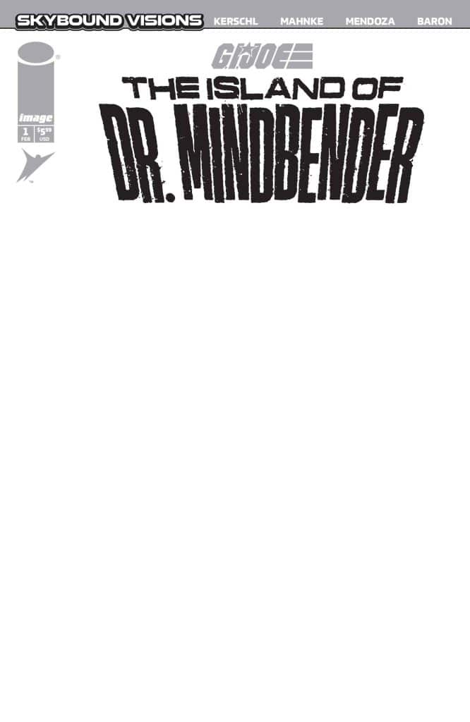 Cover of the comic book 'G.I. Joe: The Island of Dr. Mindbender', featuring the title prominently displayed.