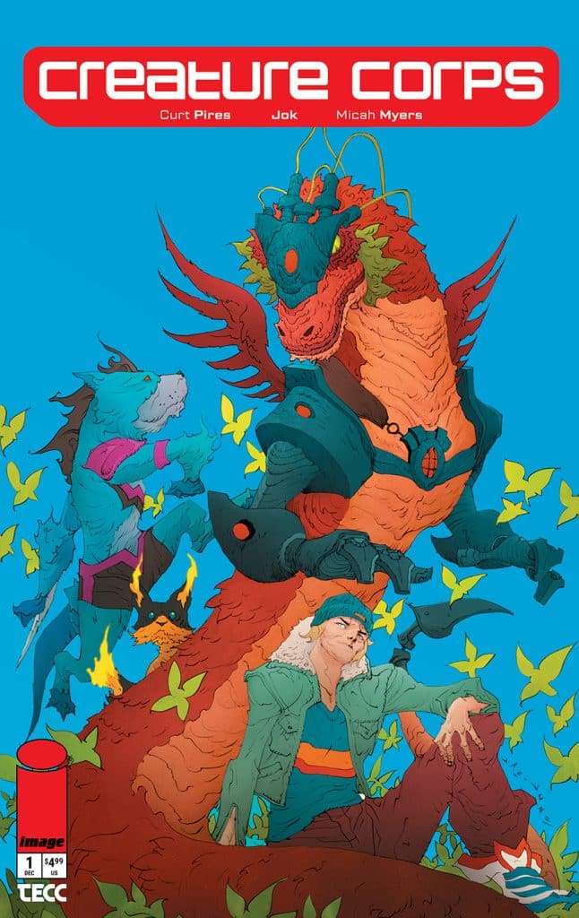 Cover of 'Creature Corps,' featuring colorful illustrations of fantastical creatures and a character in casual attire surrounded by butterflies.