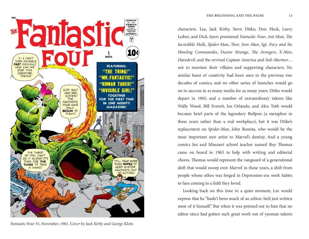 Cover of 'The Fantastic Four' #1 from November 1961, featuring vibrant comic art with characters like The Thing, Mr. Fantastic, Human Torch, and Invisible Girl battling a giant creature in a city setting.