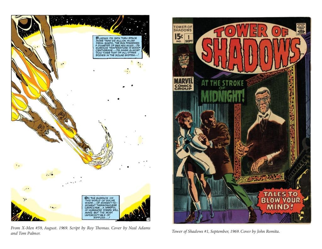 An illustration from X-Men #59 (1969) featuring a cosmic scene with fiery elements and descriptive text about a planet's temperature.