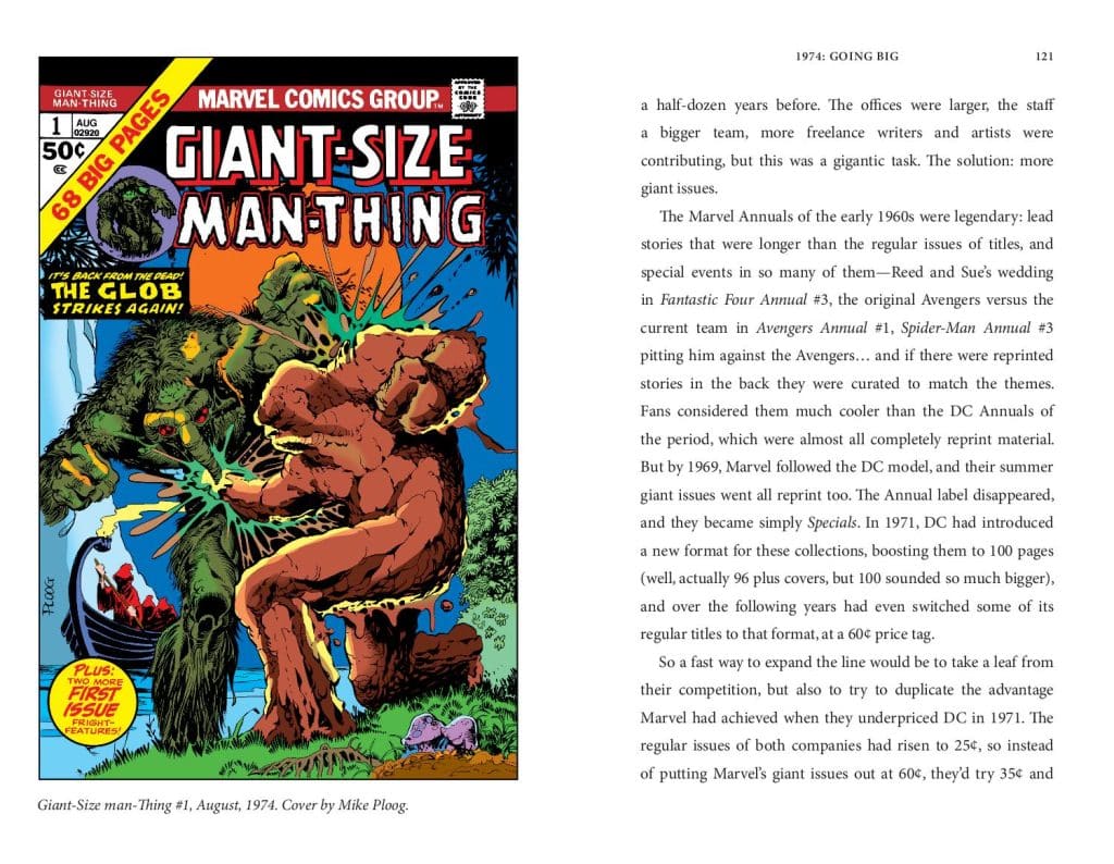 Cover of 'Giant-Size Man-Thing #1', featuring the character Man-Thing battling The Glob, with bright colors and dynamic poses; includes text indicating it is a first issue.